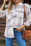 Women Long Sleeve Shirts Plaid Shackets Jacket with Pocket
