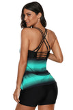 Womens Criss Cross Ombre Print Strappy Tankini Top with Boyshorts Swimsuit Bathing Suits