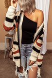 Womens Cardigan Color Block Striped Pocket Knit Sweaters Coat Outwear