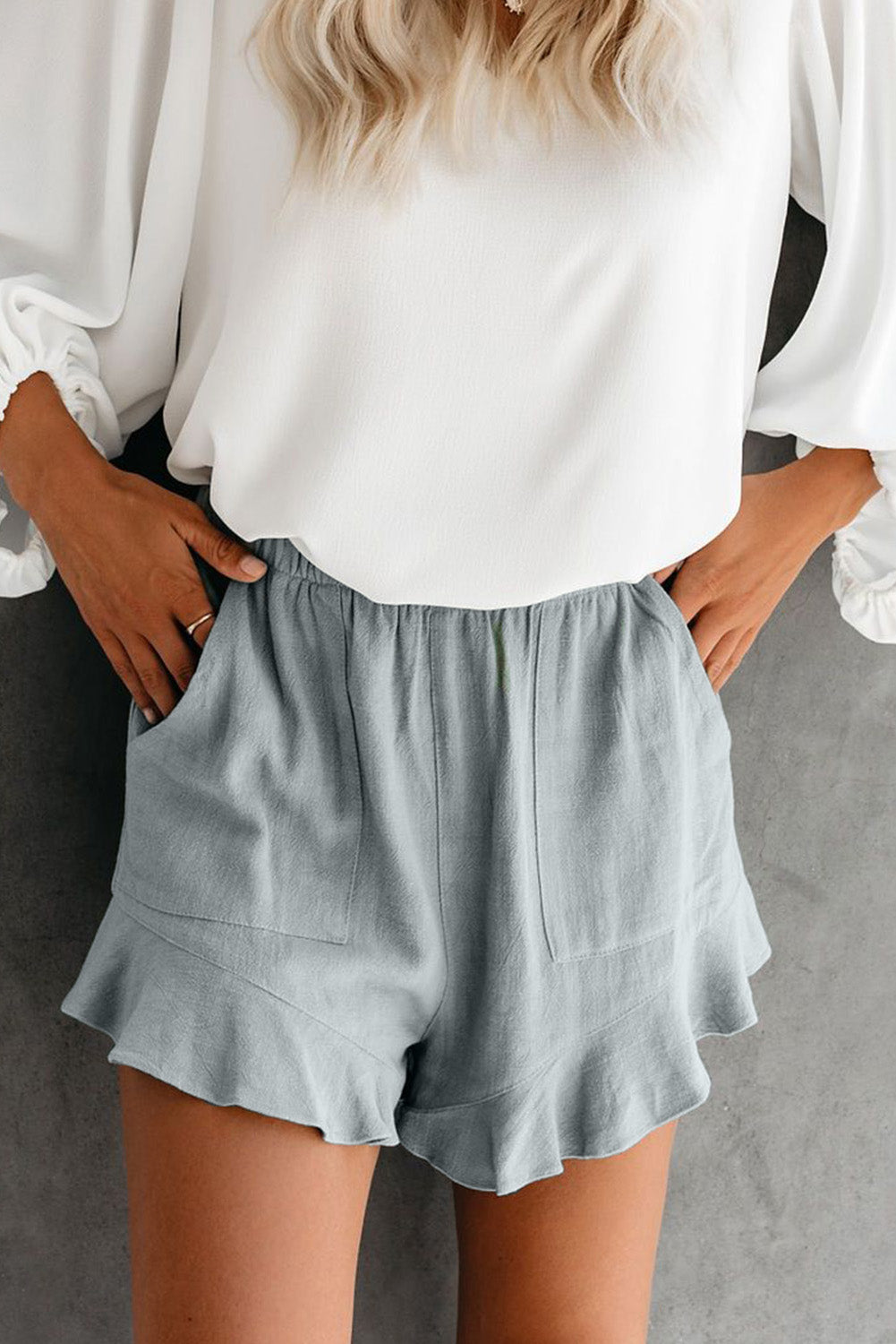 Solid Ruffle High Waisted Linen Shorts