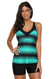 Womens Criss Cross Ombre Print Strappy Tankini Top with Boyshorts Swimsuit Bathing Suits