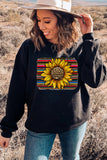 Leopard Striped Sunflower Print Womens Sweatshirt Crewneck Pullover Tee Tops