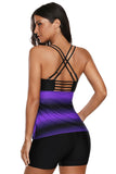 Womens Criss Cross Ombre Print Strappy Tankini Top with Boyshorts Swimsuit Bathing Suits
