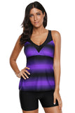 Womens Criss Cross Ombre Print Strappy Tankini Top with Boyshorts Swimsuit Bathing Suits