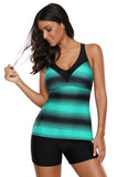 Womens Criss Cross Ombre Print Strappy Tankini Top with Boyshorts Swimsuit Bathing Suits