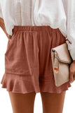 Solid Ruffle High Waisted Linen Shorts