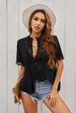Gray Crochet Lace Splicing Short Sleeve Top