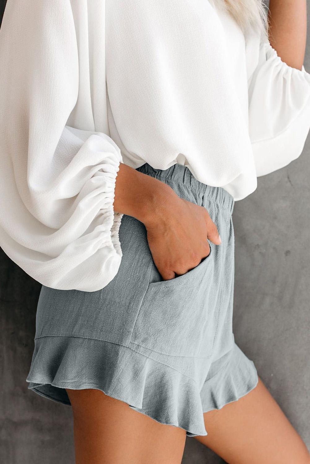 Solid Ruffle High Waisted Linen Shorts