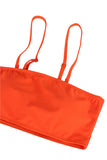 Womens Sexy Plain Bandeau Top&High Waist Bottom Bikini Set Orange