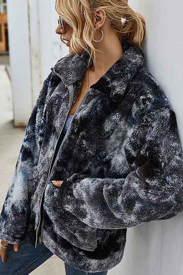 Zip Up Winter Tie Dye Teddy Jacket