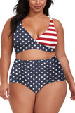 Plus Size American Flag Print High Waist Bikini with Bottom Two Piece Bathing Suit