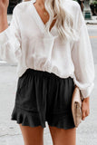 Solid Ruffle High Waisted Linen Shorts