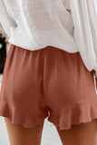 Solid Ruffle High Waisted Linen Shorts