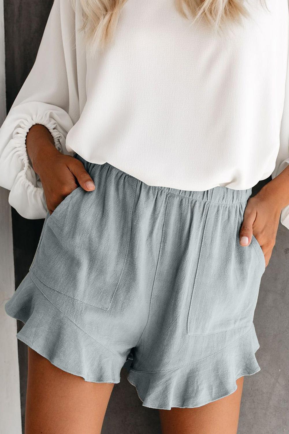 Solid Ruffle High Waisted Linen Shorts