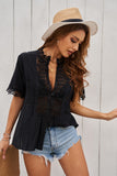 Gray Crochet Lace Splicing Short Sleeve Top