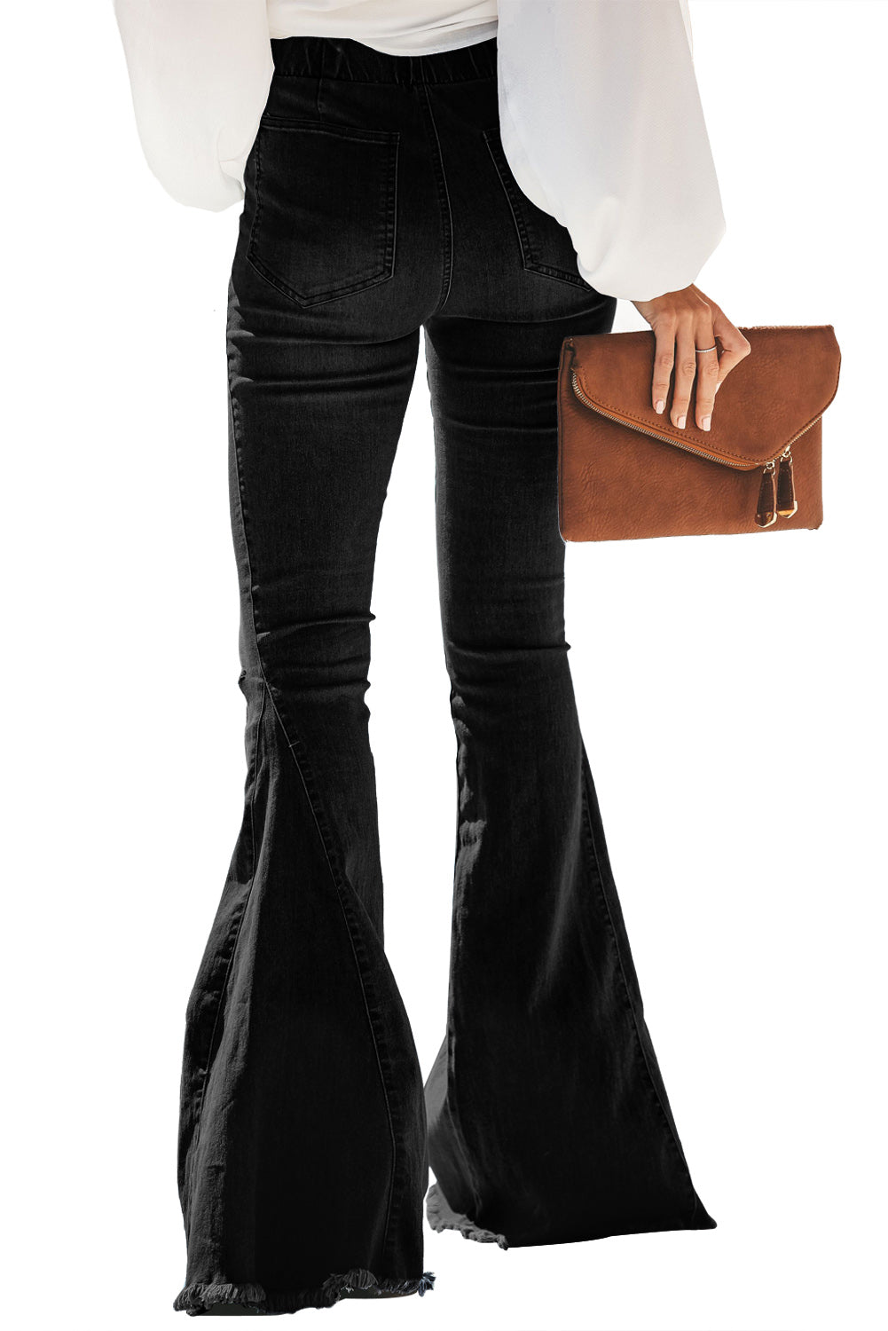 Butterfly Print Distressed Elastic High Waist Flare Jeans