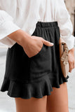 Solid Ruffle High Waisted Linen Shorts