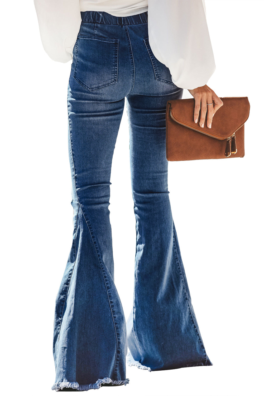 Butterfly Print Distressed Elastic High Waist Flare Jeans