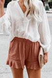 Solid Ruffle High Waisted Linen Shorts