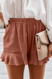 Solid Ruffle High Waisted Linen Shorts