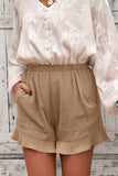 Solid Ruffle High Waisted Linen Shorts