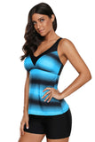 Womens Criss Cross Ombre Print Strappy Tankini Top with Boyshorts Swimsuit Bathing Suits