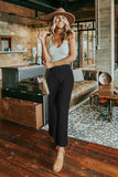 Solid Drawstring Crinkled Wide Leg Pants With Pocket