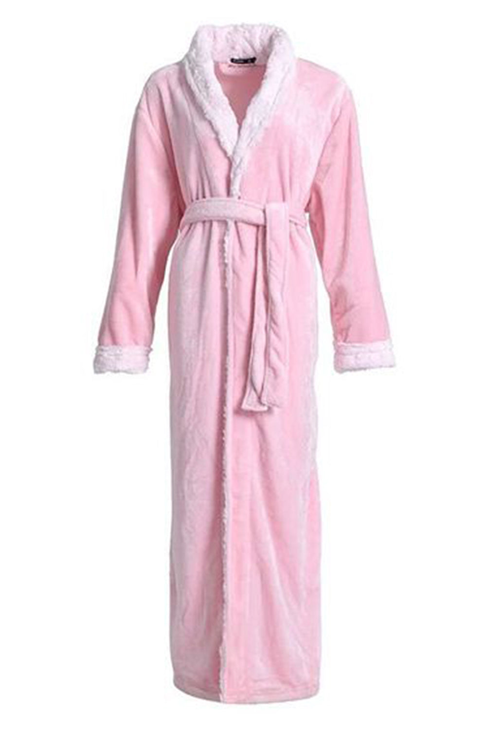 LC453040-10-M, LC453040-10-L, LC453040-10-XL, Pink Women's Solid Color Long Sleeve V Neck House Sleepwear Loungewear Bathrobe With Belt