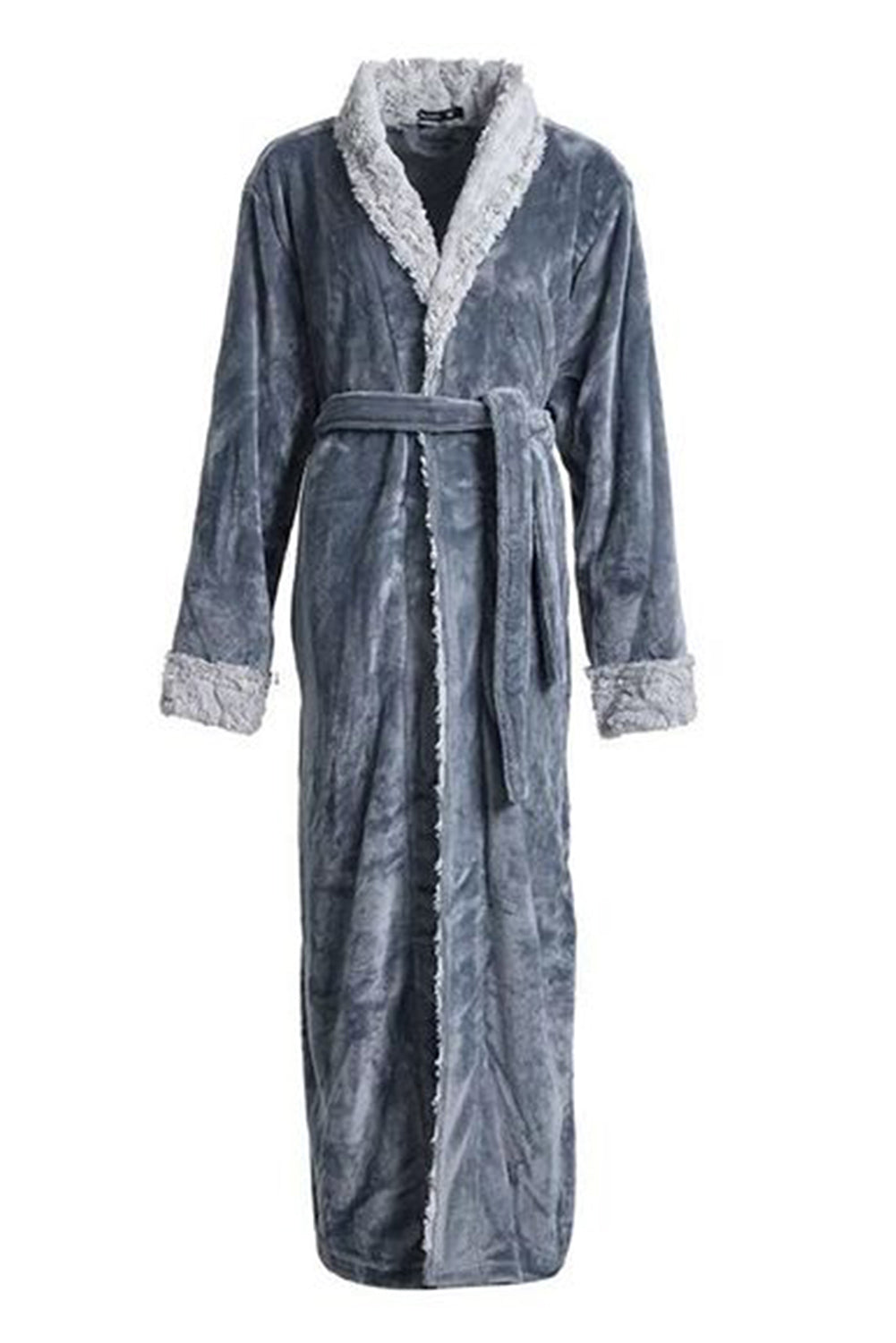 LC453040-11-M, LC453040-11-L, LC453040-11-XL, Gray Women's Solid Color Long Sleeve V Neck House Sleepwear Loungewear Bathrobe With Belt