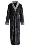 LC453040-2-M, LC453040-2-L, LC453040-2-XL, Black Women's Solid Color Long Sleeve V Neck House Sleepwear Loungewear Bathrobe With Belt