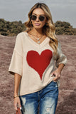 LC2514061-15-S, LC2514061-15-M, LC2514061-15-L, LC2514061-15-XL, LC2514061-15-2XL, Beige Valentine Day V Neck Oversized Knit Sweaters Heart Print Slouchy Top 