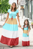 Multicolor Family Matching Color Block Maxi Dress for Women LC613732-22