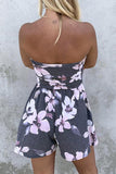 LC642083-11-S, LC642083-11-M, LC642083-11-L, LC642083-11-XL, Gray  Floral Print Bandeau Romper with Pockets Gay Palm Leaves Print Bandeau Romper with Pockets Multicolor Tie-dye Print Bandeau Romper with Pockets