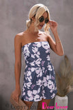 LC642083-11-S, LC642083-11-M, LC642083-11-L, LC642083-11-XL, Gray  Floral Print Bandeau Romper with Pockets Gay Palm Leaves Print Bandeau Romper with Pockets Multicolor Tie-dye Print Bandeau Romper with Pockets