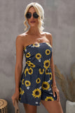 LC642083-7-S, LC642083-7-M, LC642083-7-L, LC642083-7-XL, Yellow  Floral Print Bandeau Romper with Pockets Gay Palm Leaves Print Bandeau Romper with Pockets Multicolor Tie-dye Print Bandeau Romper with Pockets