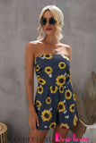 LC642083-7-S, LC642083-7-M, LC642083-7-L, LC642083-7-XL, Yellow  Floral Print Bandeau Romper with Pockets Gay Palm Leaves Print Bandeau Romper with Pockets Multicolor Tie-dye Print Bandeau Romper with Pockets