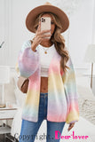 LC271343-22-S, LC271343-22-M, LC271343-22-L, LC271343-22-XL, LC271343-22-2XL, Multicolor  Ombre Tie-dye Drop Shoulder Cardigan
