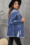 LC8511533-5-S, LC8511533-5-M, LC8511533-5-L, LC8511533-5-XL, LC8511533-5-2XL, Blue Women's Oversized Denim Jacket Boyfriend Distressed Jean Trucker Jacket