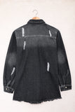 LC8511533-2-S, LC8511533-2-M, LC8511533-2-L, LC8511533-2-XL, LC8511533-2-2XL, Black Women's Oversized Denim Jacket Boyfriend Distressed Jean Trucker Jacket