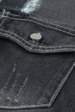 LC8511533-2-S, LC8511533-2-M, LC8511533-2-L, LC8511533-2-XL, LC8511533-2-2XL, Black Women's Oversized Denim Jacket Boyfriend Distressed Jean Trucker Jacket