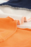 LC25315702-14-S, LC25315702-14-M, LC25315702-14-L, LC25315702-14-XL, LC25315702-14-2XL, Orange Woman's Striped Contrast Stitching Sweatshirt