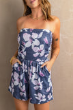 LC642083-11-S, LC642083-11-M, LC642083-11-L, LC642083-11-XL, Gray  Floral Print Bandeau Romper with Pockets Gay Palm Leaves Print Bandeau Romper with Pockets Multicolor Tie-dye Print Bandeau Romper with Pockets