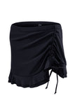 LC472108-2-S, LC472108-2-M, LC472108-2-L, LC472108-2-XL, Black  Leopard Drawstring Ruched Swim Skirt