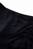 LC472108-2-S, LC472108-2-M, LC472108-2-L, LC472108-2-XL, Black  Leopard Drawstring Ruched Swim Skirt