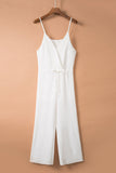 LC643831-1-S, LC643831-1-M, LC643831-1-L, LC643831-1-XL, LC643831-1-XS, White Solid Spaghetti Strap Wide Leg Drawstring High Waist Jumpsuit