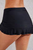 LC472108-2-S, LC472108-2-M, LC472108-2-L, LC472108-2-XL, Black  Leopard Drawstring Ruched Swim Skirt