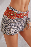 LC472108-22-S, LC472108-22-M, LC472108-22-L, LC472108-22-XL, Multicolor  Leopard Drawstring Ruched Swim Skirt