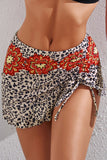 Women's Leopard Drawstring Ruched Swim Skirt