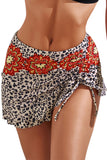 LC472108-22-S, LC472108-22-M, LC472108-22-L, LC472108-22-XL, Multicolor  Leopard Drawstring Ruched Swim Skirt