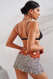 LC472108-22-S, LC472108-22-M, LC472108-22-L, LC472108-22-XL, Multicolor  Leopard Drawstring Ruched Swim Skirt